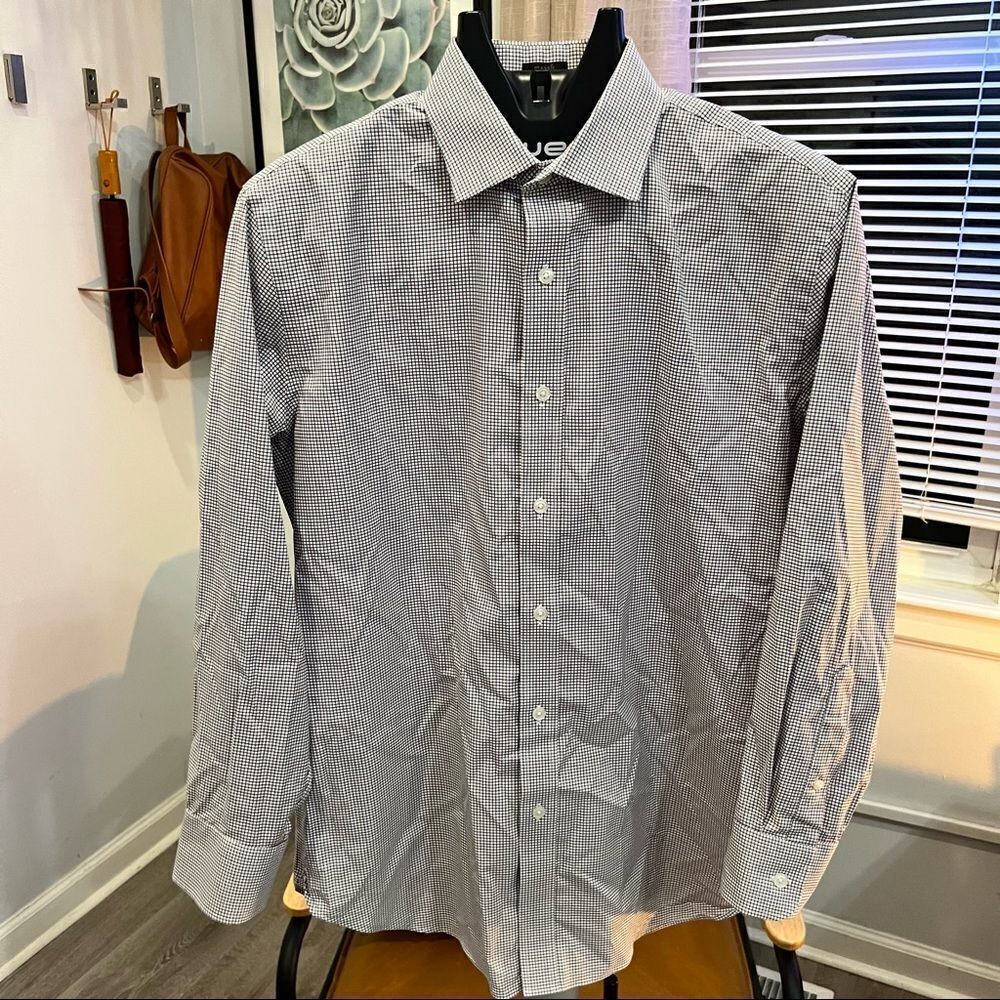 J.CREW Mens Dress Shirt Button Up Red White Blue Plaid Print Size Large 16 - 32
